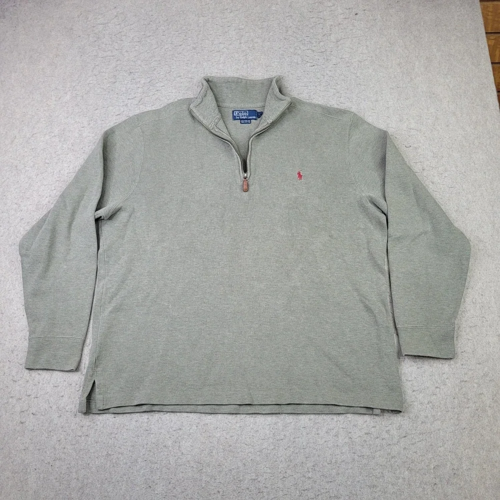 Polo Ralph Lauren 1/4 Zip Pullover Sweater Mens L Green Mock Neck Preppy Pony